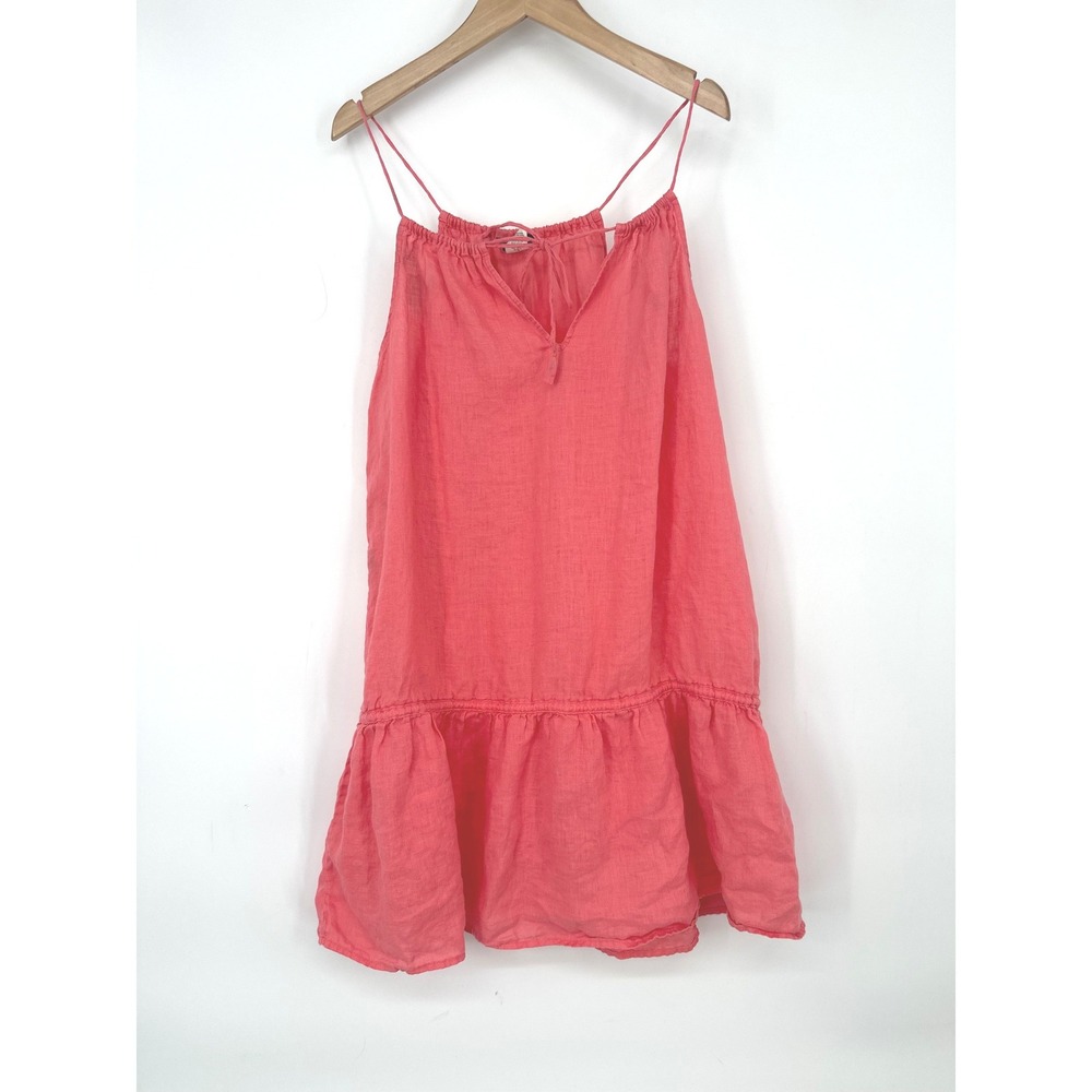 J Crew Dress M Pink Linen Drop Waist Ruffle Hem Vacation Beach Coastal Resort